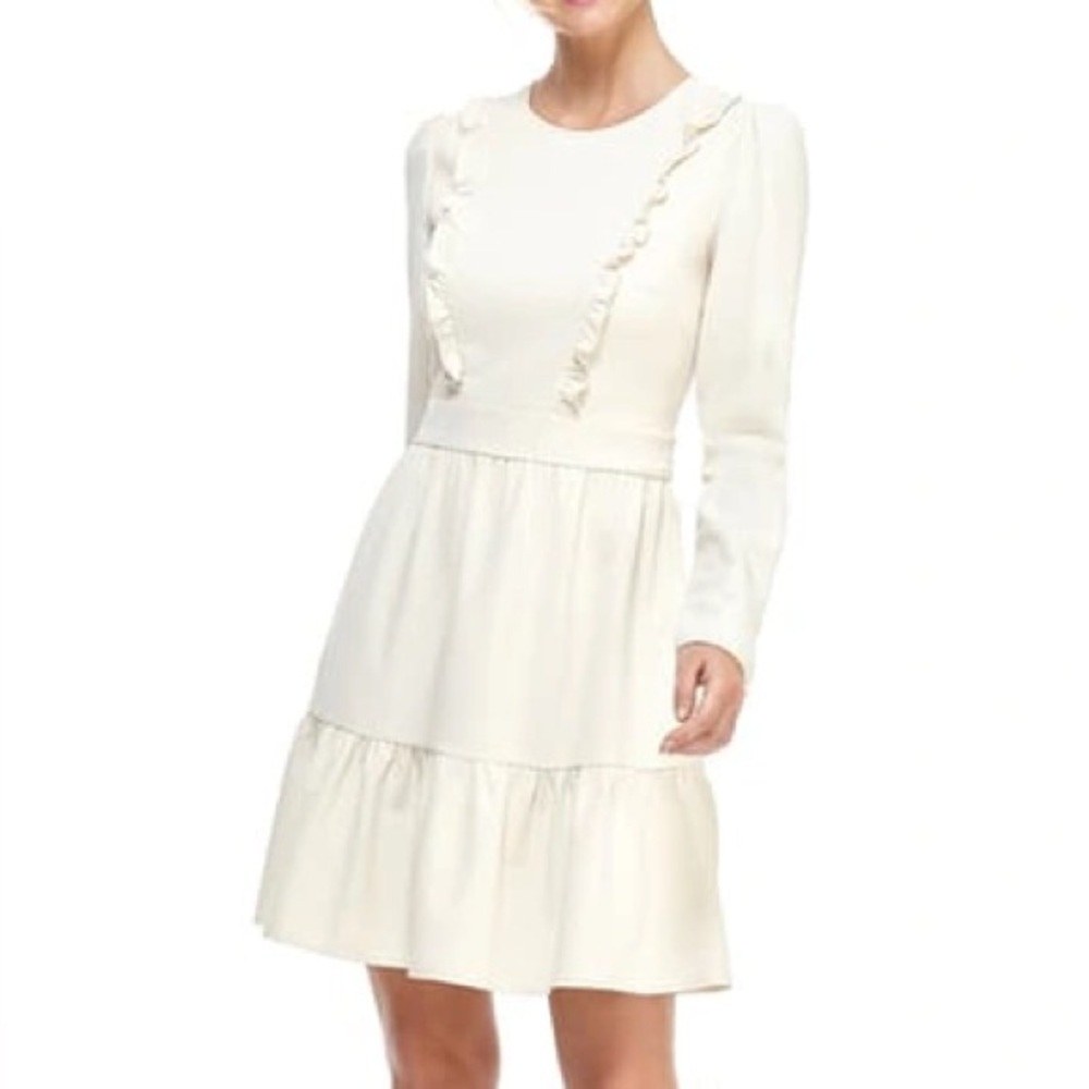 Gal Meets Glam Hayley Ruffle Dress Cream Long Sleeve Tiered Size 4 EUC
